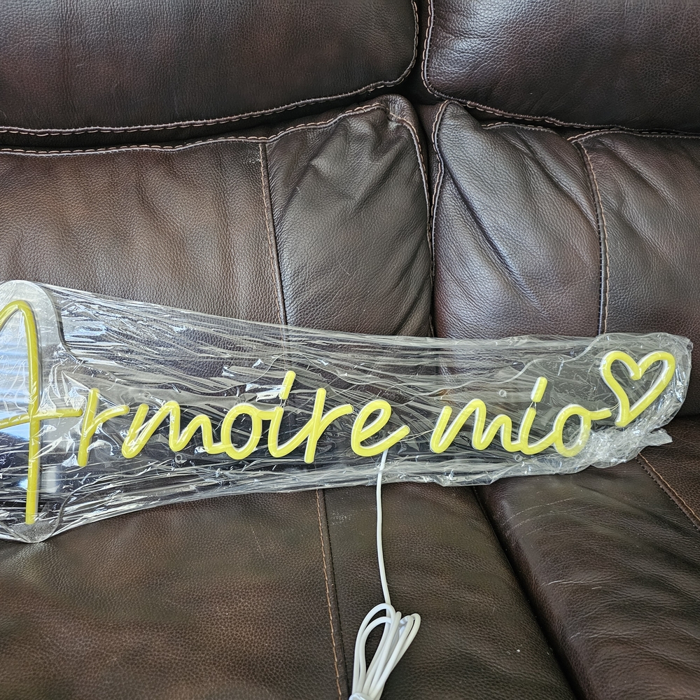 "Armoire Mio" Yellow Neon Script Sign